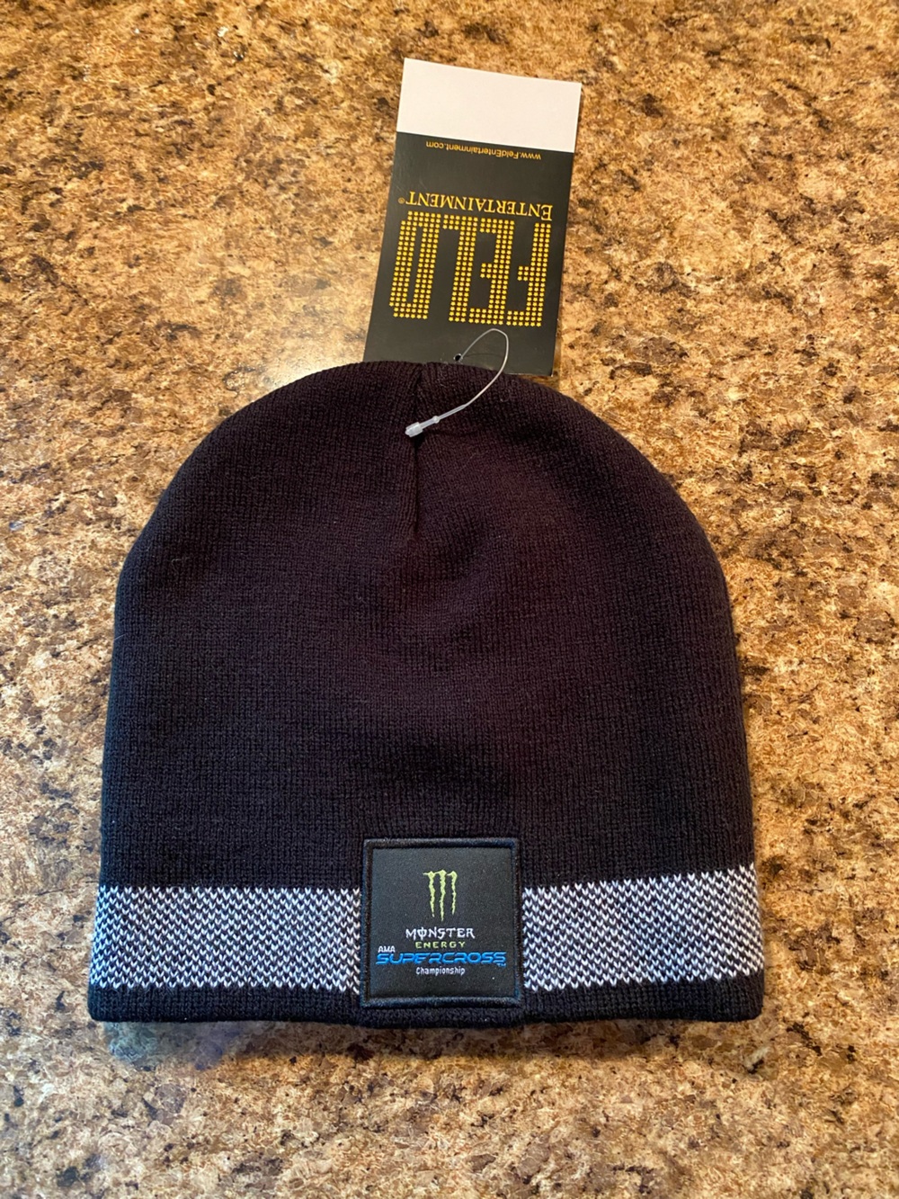 Monster Energy Black Knit Beanie with Gray Accent Stripe Exclusive